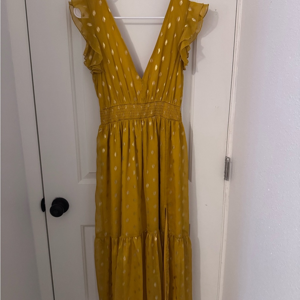 Lulu's Mustard Yellow Maxi Dress with Ruffles